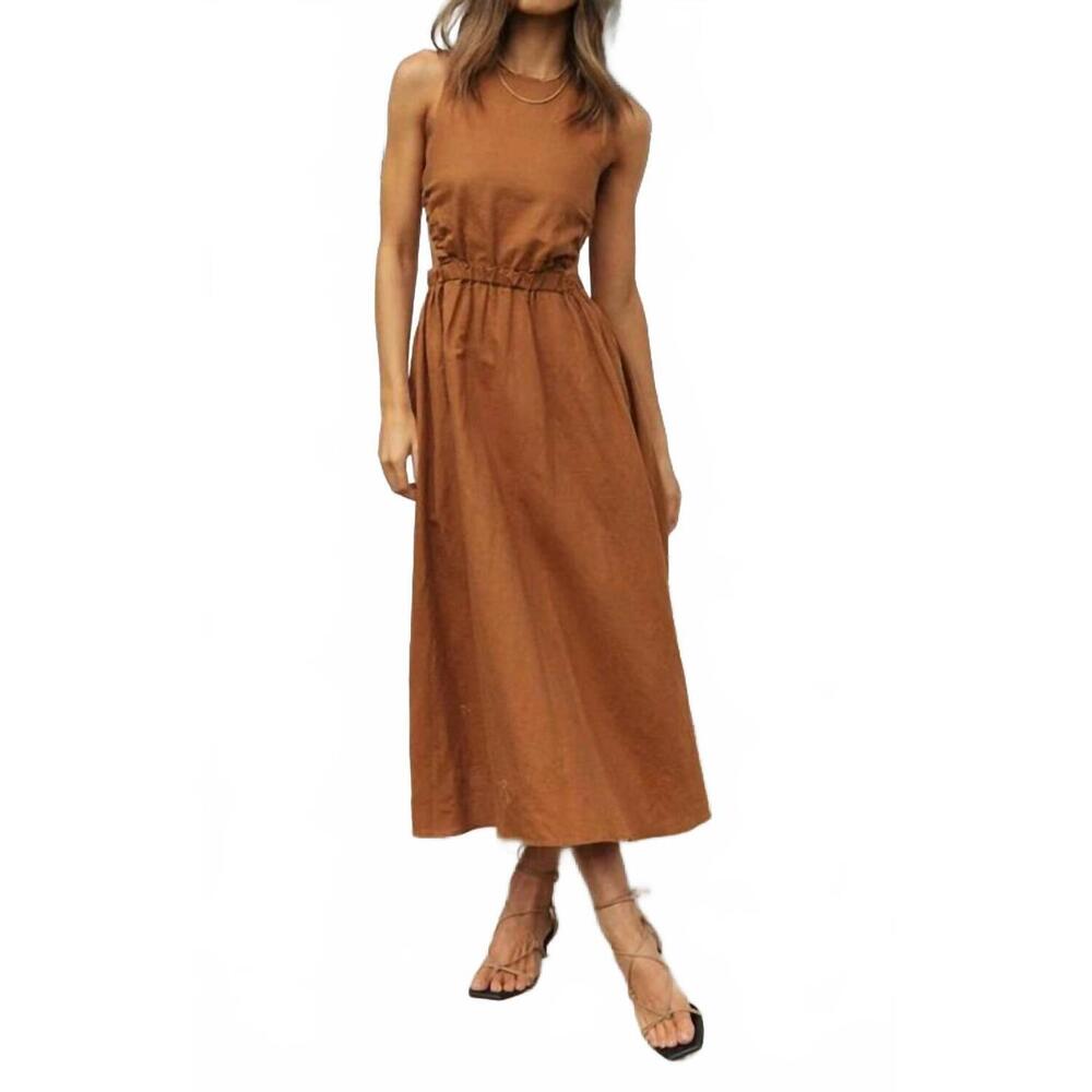 NEW SWEETKAMA jovie elastic strap back sleeveless midi dress in brown